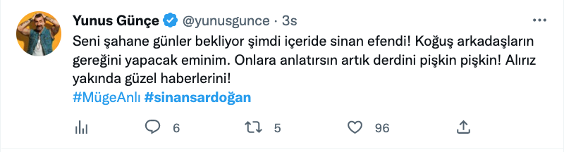 yunus gunce den dikkat ceken sinan sardogan paylasimi aliriz guzel haberlerini